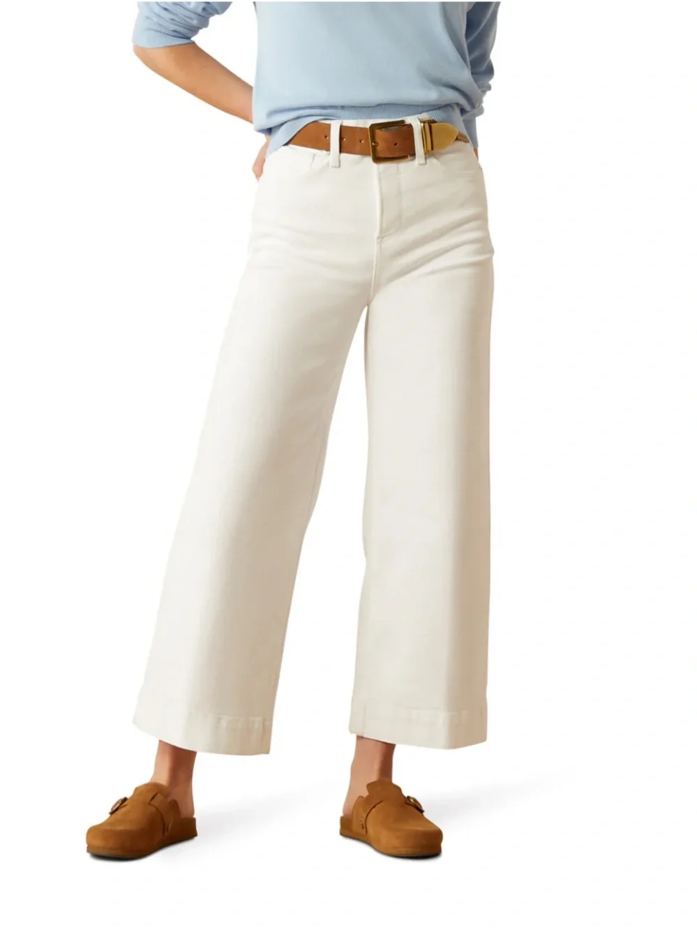 GAP Off-White High-Rise Wide Leg Crop Denim Pants Jeans Size 6 Stretch Bohemian - Picture 1 of 13